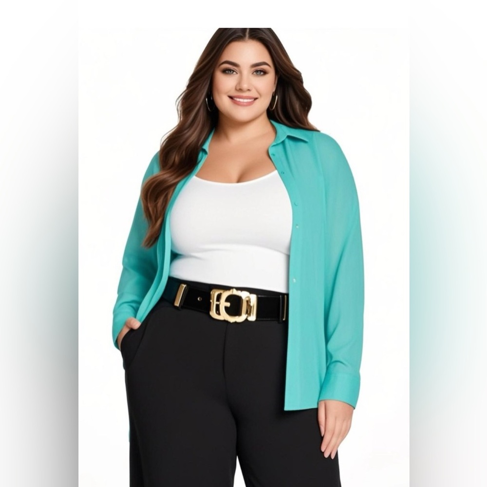 Ted Baker London Women’s Long-Sleeve Button-Up Shirt – teal (NWT)